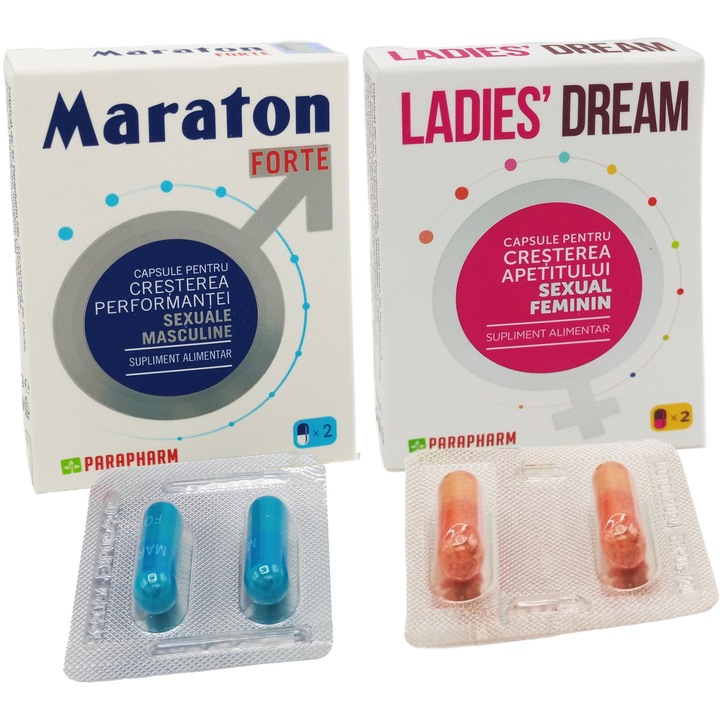 Kit Potenta Cuplu "Maraton Forte 2cps + Ladies Dream 2cps", pentru cresterea performantelor sexuale, 2 suplimente, Quantum Pharm