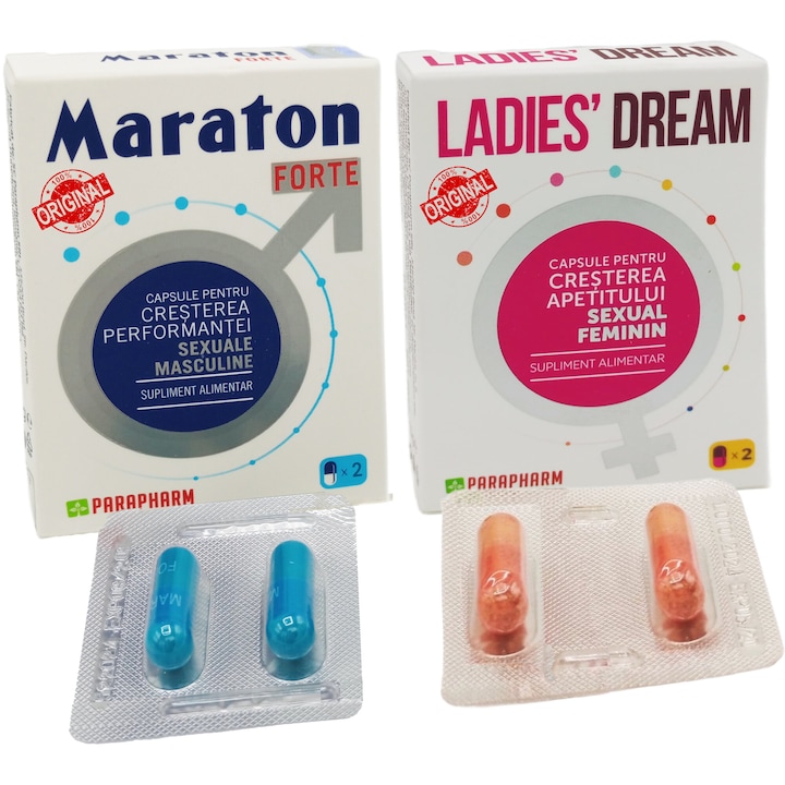 Kit Potenta Cuplu "Maraton Forte 2cps + Ladies Dream 2cps", pentru cresterea performantelor sexuale, 2 suplimente, Quantum Pharm