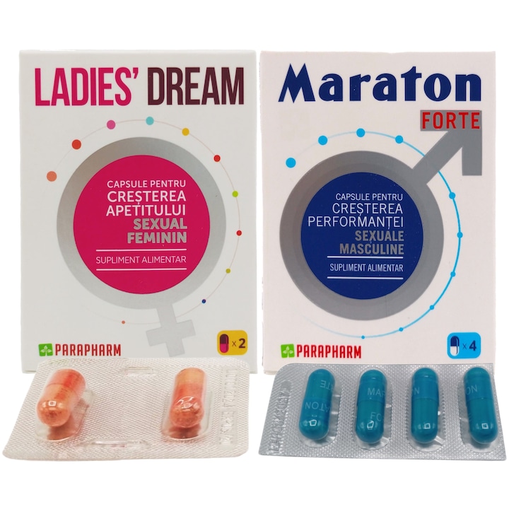 Kit Potenta Cuplu "Maraton Forte 4cps + Ladies Dream 2cps", pentru cresterea performantelor sexuale, 2 suplimente, Quantum Pharm
