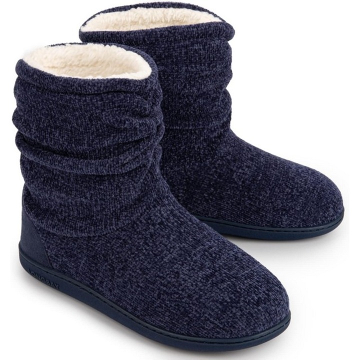 Cizme de casa pentru femei, din tricot, calduroase, imblanite, bleumarin, 38-39
