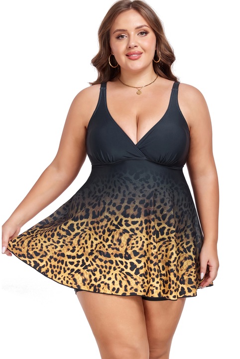 Costume de baie dama, Tankini,2 piese, Arrigo Bello, Rochita si pantaloni scurti, Talie inalta, Leopard, L