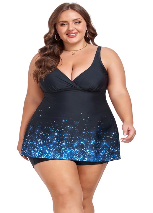 Дамски бански костюми, Танкини, 2 части, Arrigo Bello, Рокля и шорти, Висока талия, Черен/Син