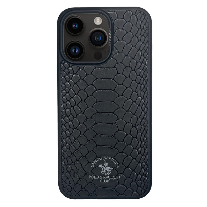 Prémium tok iPhone 15 Pro Max Santa Barbara Polo & Racquet Club Knight Black telefonhoz, Eco-bőr