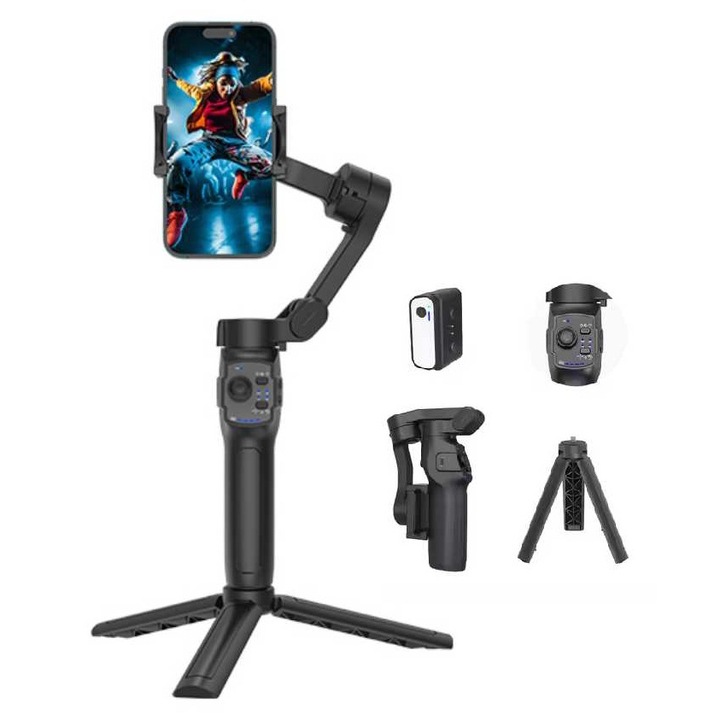 L9 Lite Gimbal Stabilizer, преносим сгъваем 3-осен ултраширок обектив с AI проследяване, черен