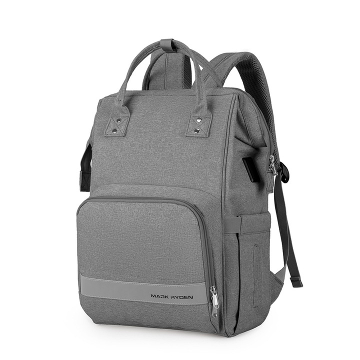 Rucsac multifunctional pentru mamici, Mark Ryden, impermeabil, 17 L, material Oxford, buzunare izolate termic, usor de atasat la carucior, gri