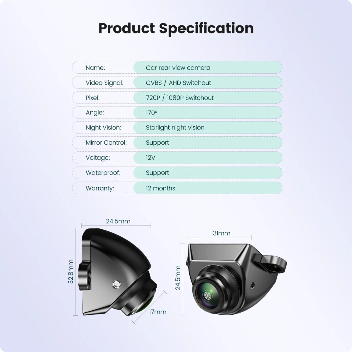 Camera marsarier Full HD, cu Night Vision StarLight, AHD/CVBS, Lentila ...