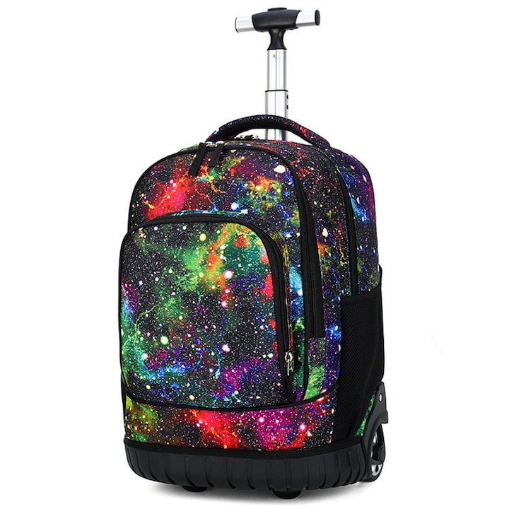 Ghiozdan Troler Multifunctional cu Rotile, Rucsac de Capacitate Mare, Pentru Fete si Baieti, Ideal pentru Scoala si Calatorii, Roti Rezistente, Impermeabil, Sistem troler telescopi, Compartimente multiple, 31x21x48 cm, Verde