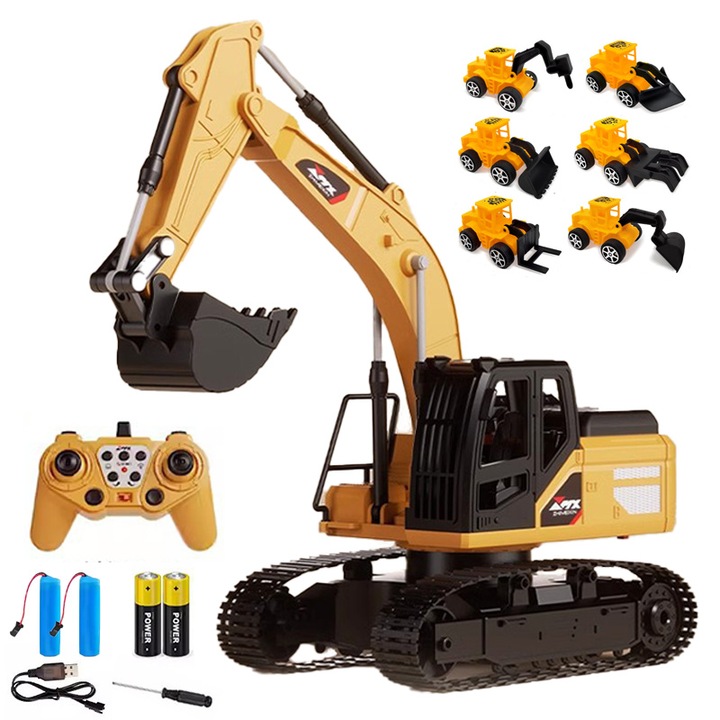 Feicaeesa® Багер с дистанционно управление, 2.4Ghz, 1:20, 6 строителни машини, строителна техника, за вътрешна и външна употреба