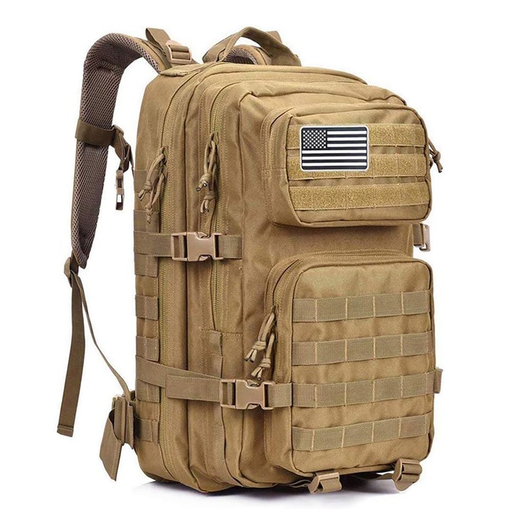 Rucsac tactic mit Klettverschluss, Rucsac de calatorie 45L, Bundeswehr Rucksack Geignet für Reisen, Outdoor-Abenteuer Kaki