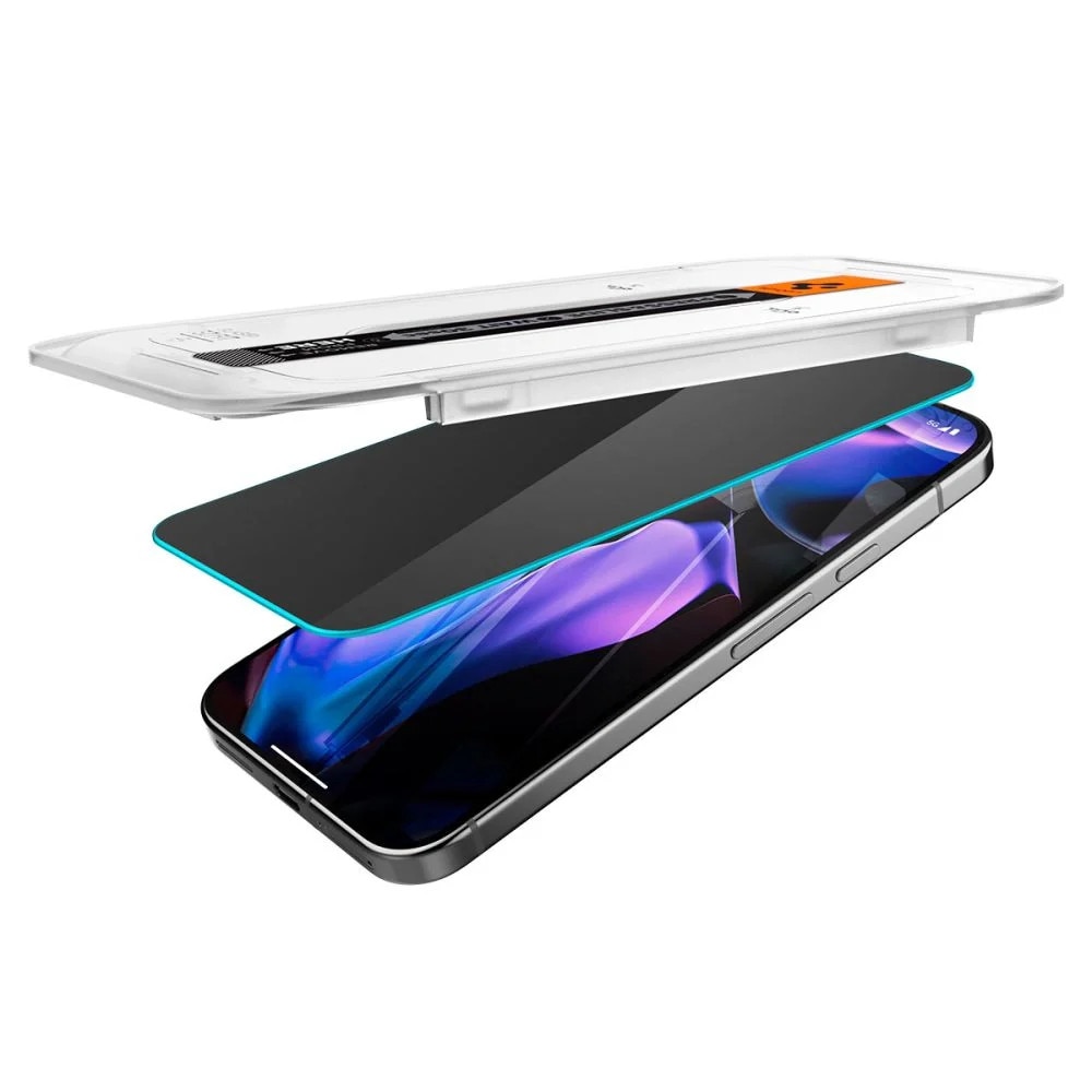 Folie de protectie Ecran Privacy Spigen EZ FIT pentru Google Pixel 9 / Pixel 9 Pro, Sticla Securizata, Full Glue, Set 2 bucati