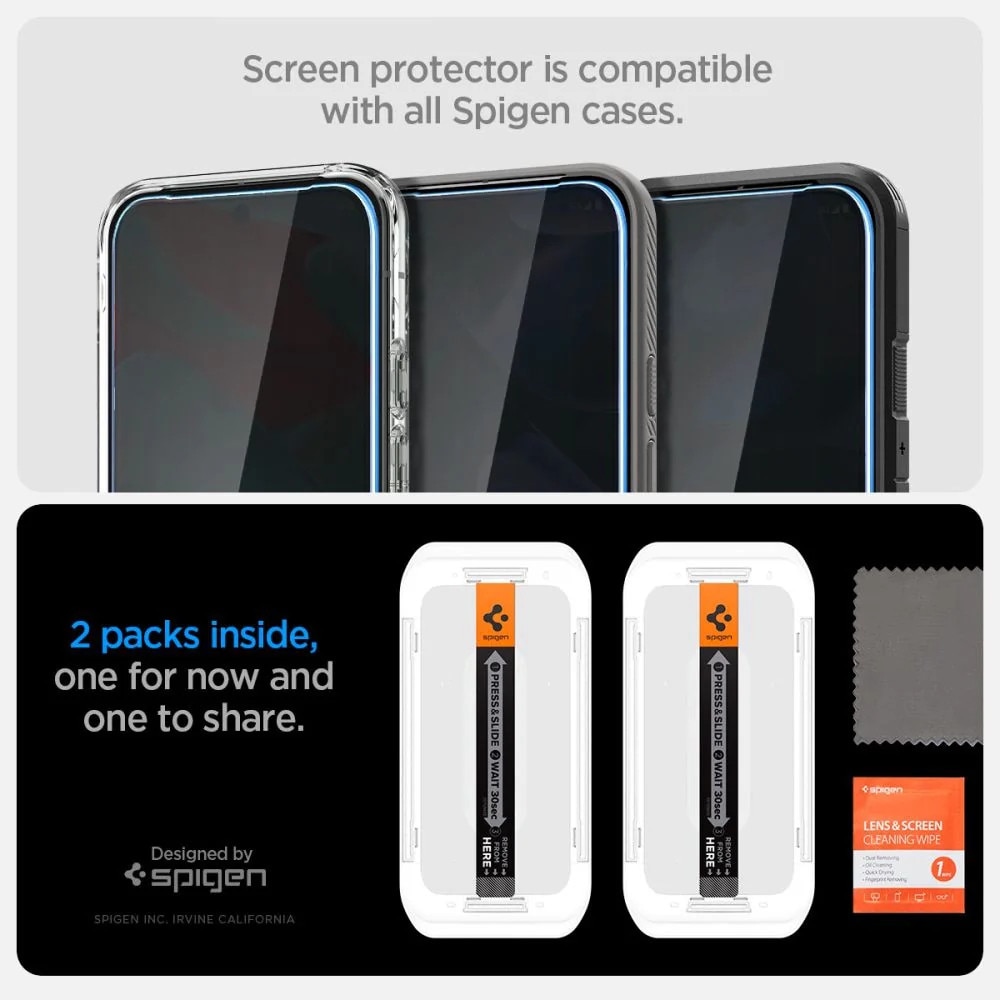 Folie de protectie Ecran Privacy Spigen EZ FIT pentru Google Pixel 9 / Pixel 9 Pro, Sticla Securizata, Full Glue, Set 2 bucati