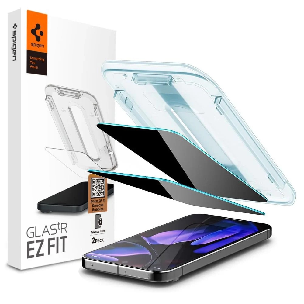 Folie de protectie Ecran Privacy Spigen EZ FIT pentru Google Pixel 9 / Pixel 9 Pro, Sticla Securizata, Full Glue, Set 2 bucati