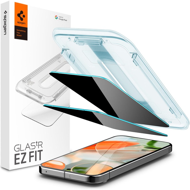 Készlet 2 adatvédelmi üveg Spigen Glas.tr EZ Fit Privacy 2-Pack kompatibilis Google Pixel 9 / 9 Pro, átlátszó