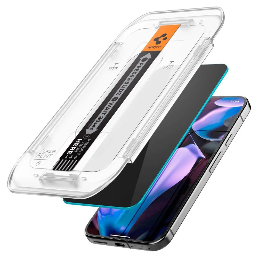Folie de protectie Ecran Privacy Spigen EZ FIT pentru Google Pixel 9 / Pixel 9 Pro, Sticla Securizata, Full Glue, Set 2 bucati