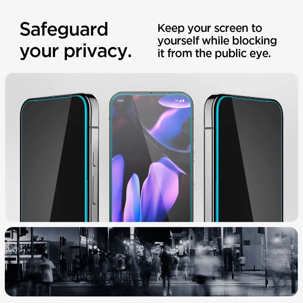 Folie de protectie Ecran Privacy Spigen EZ FIT pentru Google Pixel 9 / Pixel 9 Pro, Sticla Securizata, Full Glue, Set 2 bucati