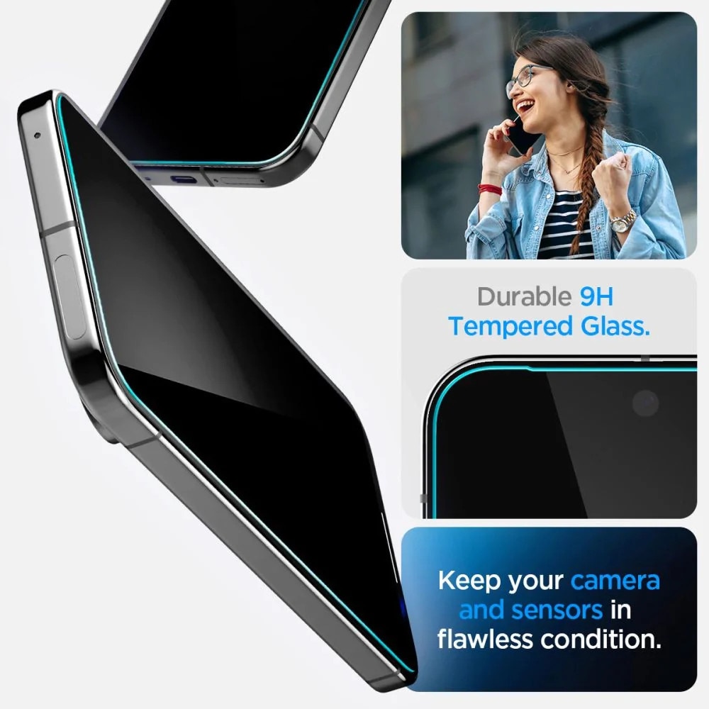 Folie de protectie Ecran Privacy Spigen EZ FIT pentru Google Pixel 9 / Pixel 9 Pro, Sticla Securizata, Full Glue, Set 2 bucati