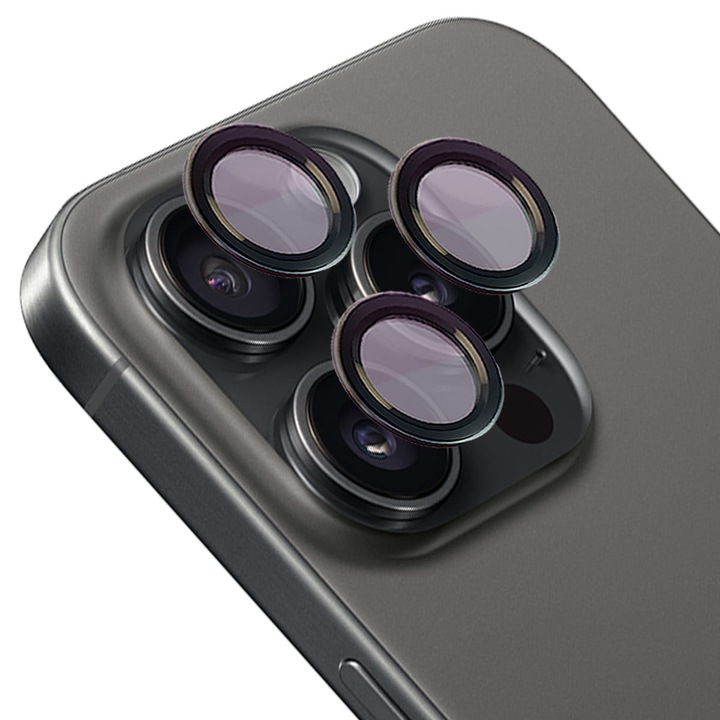 Kameraüveg Bizon Glass Snap Lens kompatibilis iPhone 15 Pro / 15 Pro Max, Fekete