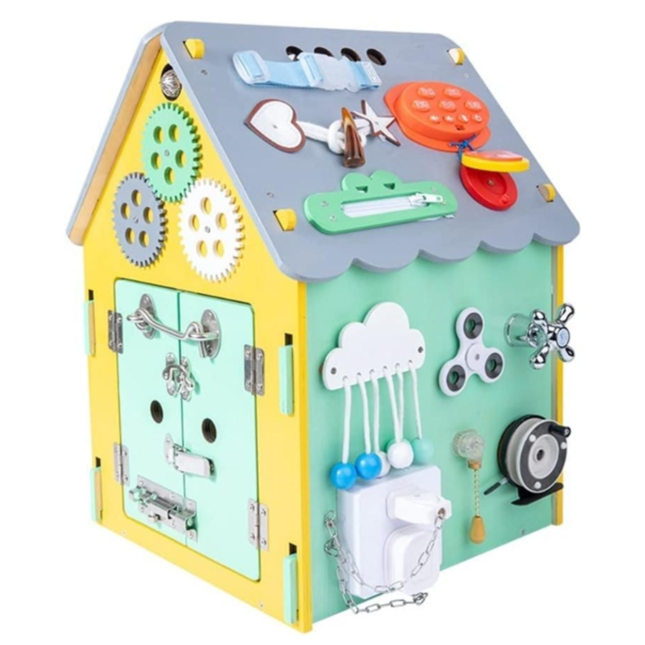 Jucarie tip Montessori, casuta din lemn cu 35 de activitati, GHEMOTOC®, 45.5 x 30 x 30 cm