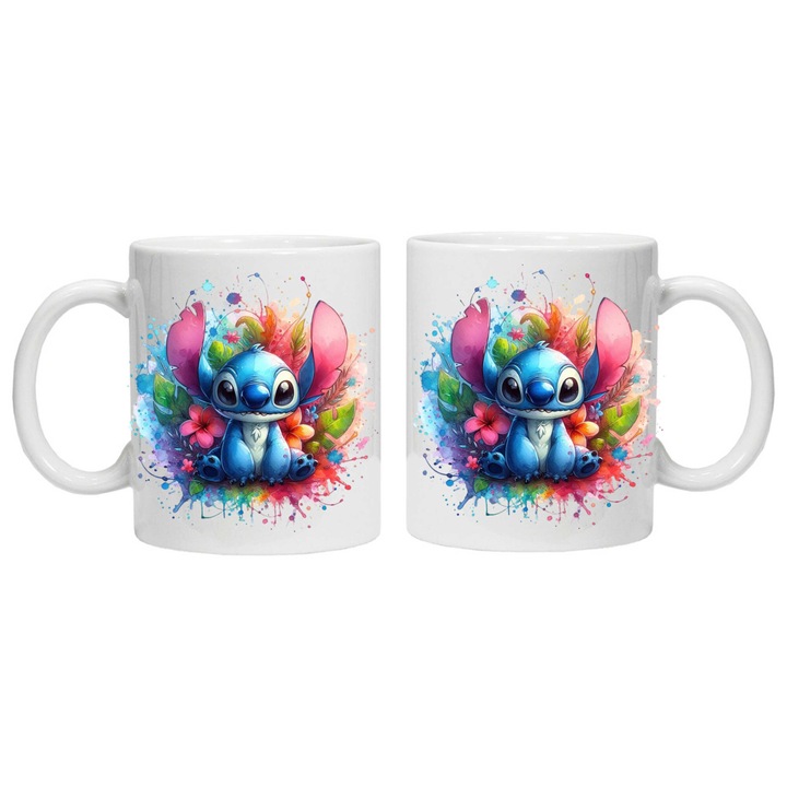 Cana personalizata cu imprimeu "STITCH 8", 8, Alb, Ceramica, 330 ml, CRD PRINT