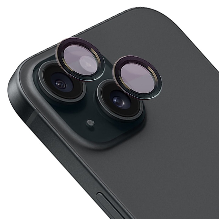 Kameraüveg Bizon Glass Snap Lens kompatibilis iPhone 15 / 15 Plus, Fekete