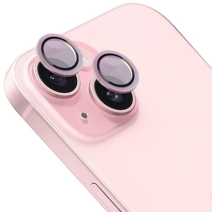 Kameraüveg Bizon Glass Snap Lens kompatibilis iPhone 15 / 15 Plus, Világos rózsaszín
