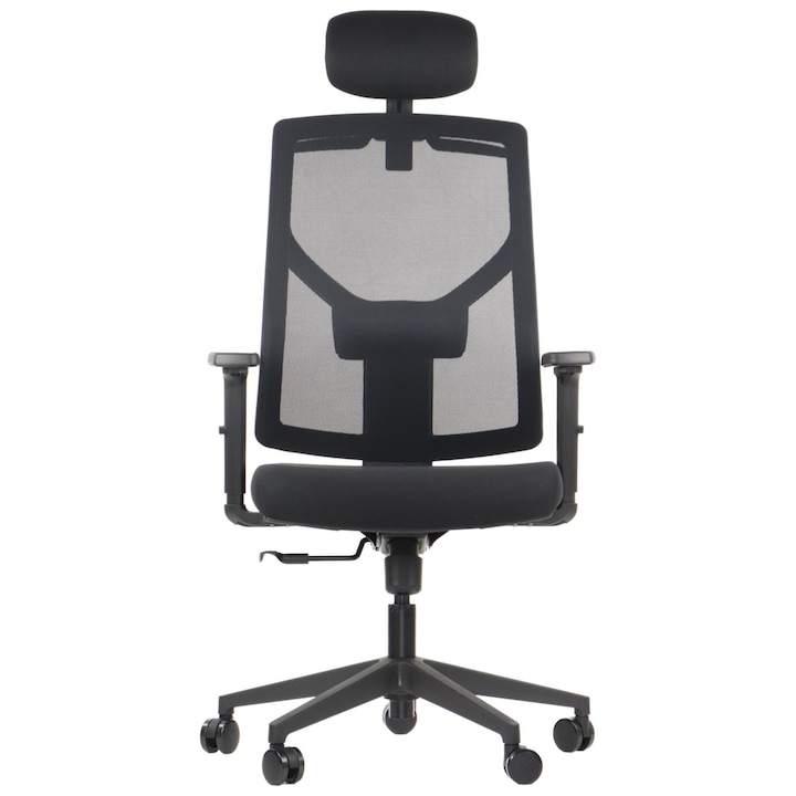 Ergonomikus forgószék otthoni és irodai használatra CURTIZ, fejtámla, karfák, állítható ülés és deréktámasz, nylon alap, fekete