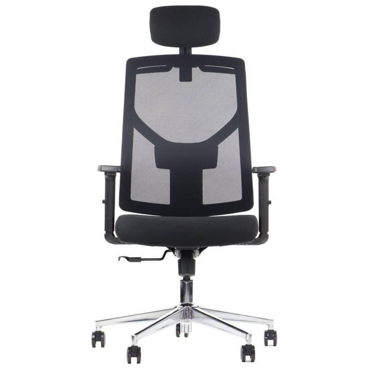 CURTIZ ergonomikus forgószék otthoni és irodai használatra, állítható fejtámla, kartámasz, ülés és deréktámasz, krómozott talp, fekete
