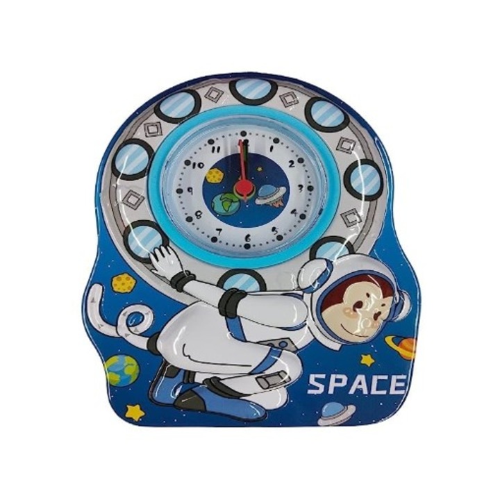 Pusculita metalica albastra pentru copii – Tema spatiu, cu lacat, Wow Shop