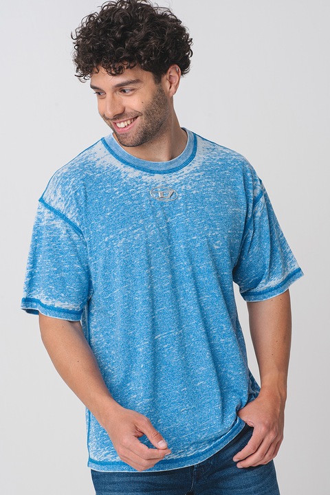 Diesel, Tricou cu aspect decolorat, Albastru royal/Alb murdar