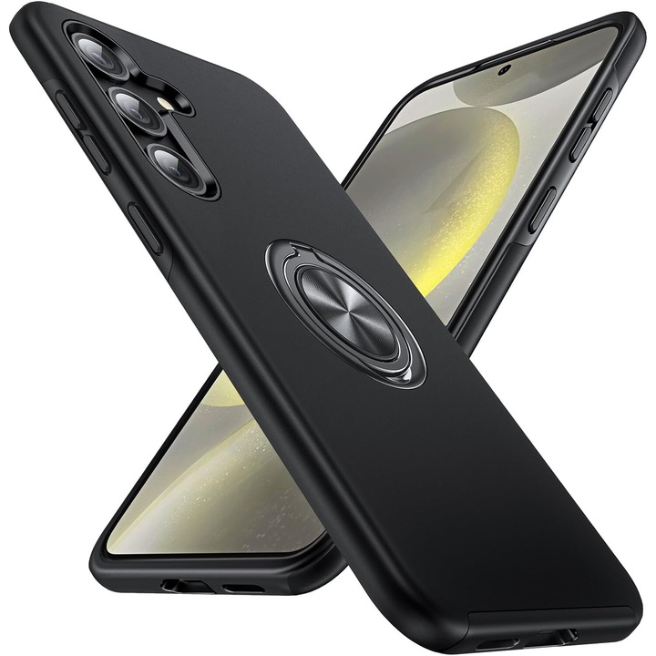 Husa pentru Samsung Galaxy S24 FE, inel rotativ si Kickstand 360°, Protectie Militara Antisoc, cu disipare termica, Negru