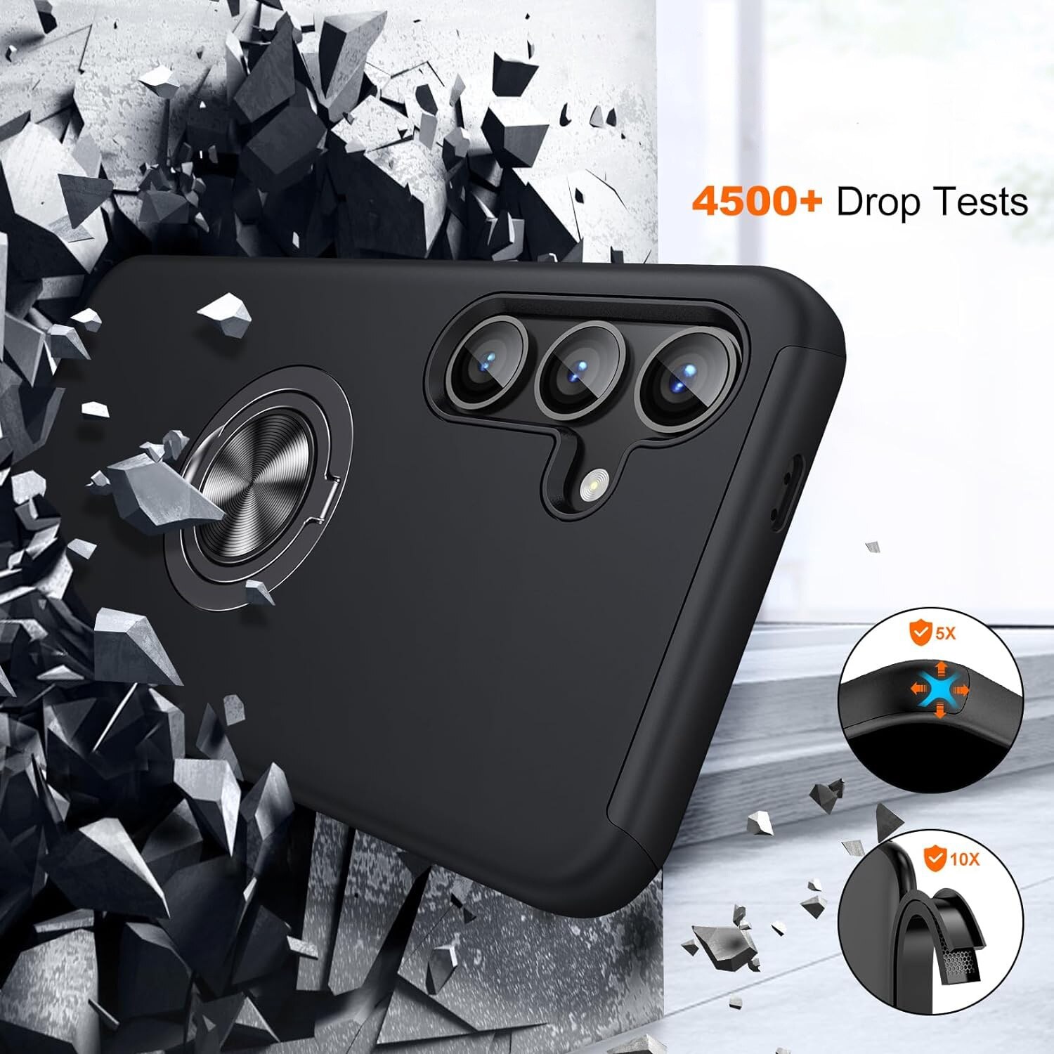 Husa pentru Samsung Galaxy S24 FE, inel rotativ si Kickstand 360°, Protectie Militara Antisoc, cu disipare termica, Negru
