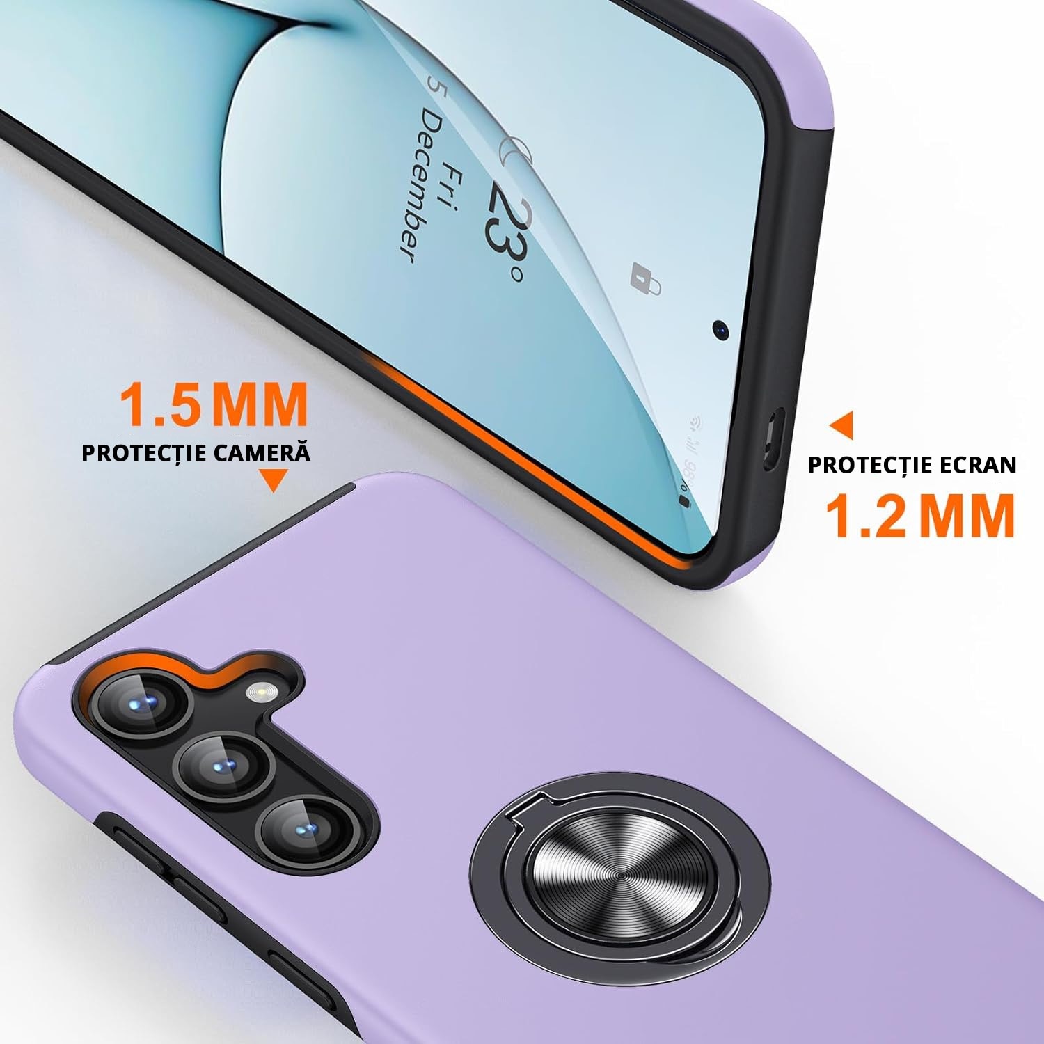 Husa pentru Samsung Galaxy S24 FE, inel rotativ si Kickstand 360°, Protectie Militara Antisoc, cu disipare termica, Purple