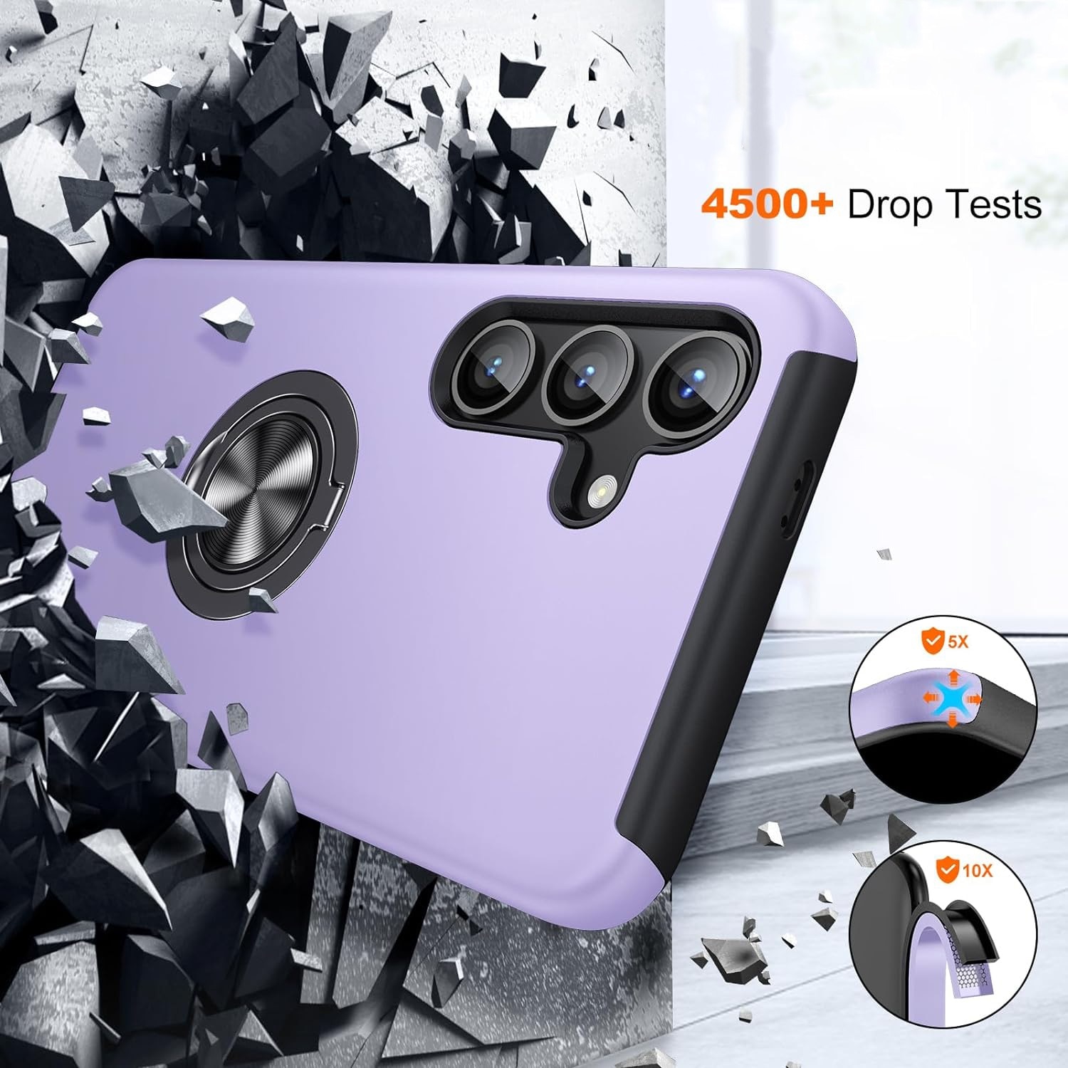 Husa pentru Samsung Galaxy S24 FE, inel rotativ si Kickstand 360°, Protectie Militara Antisoc, cu disipare termica, Purple