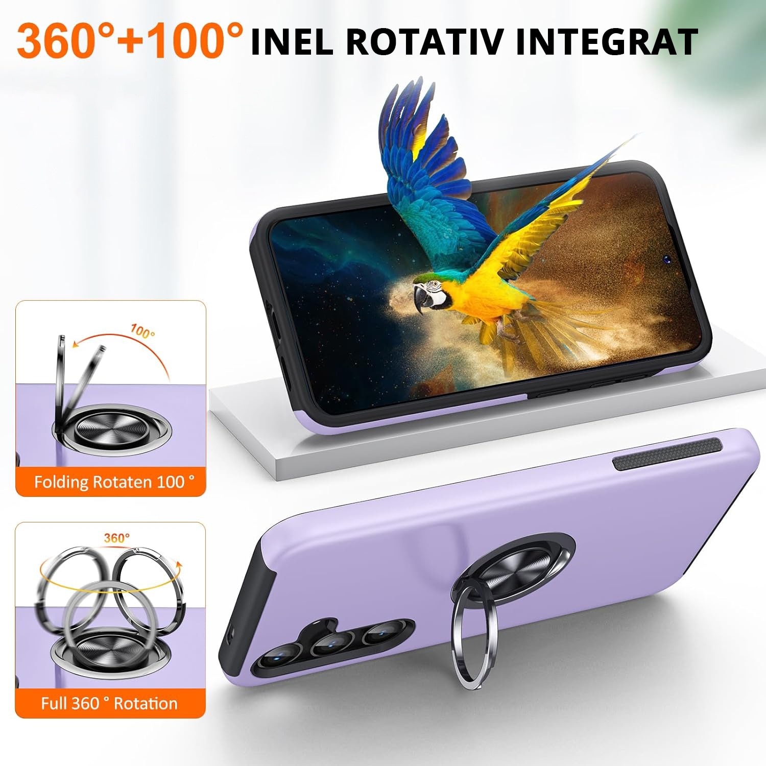 Husa pentru Samsung Galaxy S24 FE, inel rotativ si Kickstand 360°, Protectie Militara Antisoc, cu disipare termica, Purple