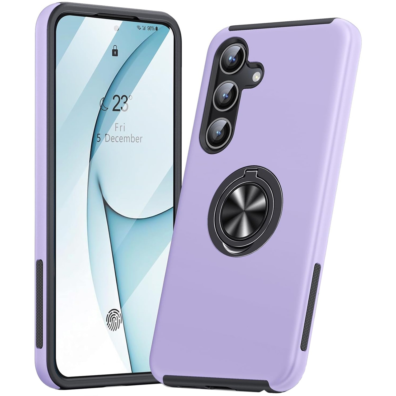 Husa pentru Samsung Galaxy S24 FE, inel rotativ si Kickstand 360°, Protectie Militara Antisoc, cu disipare termica, Purple