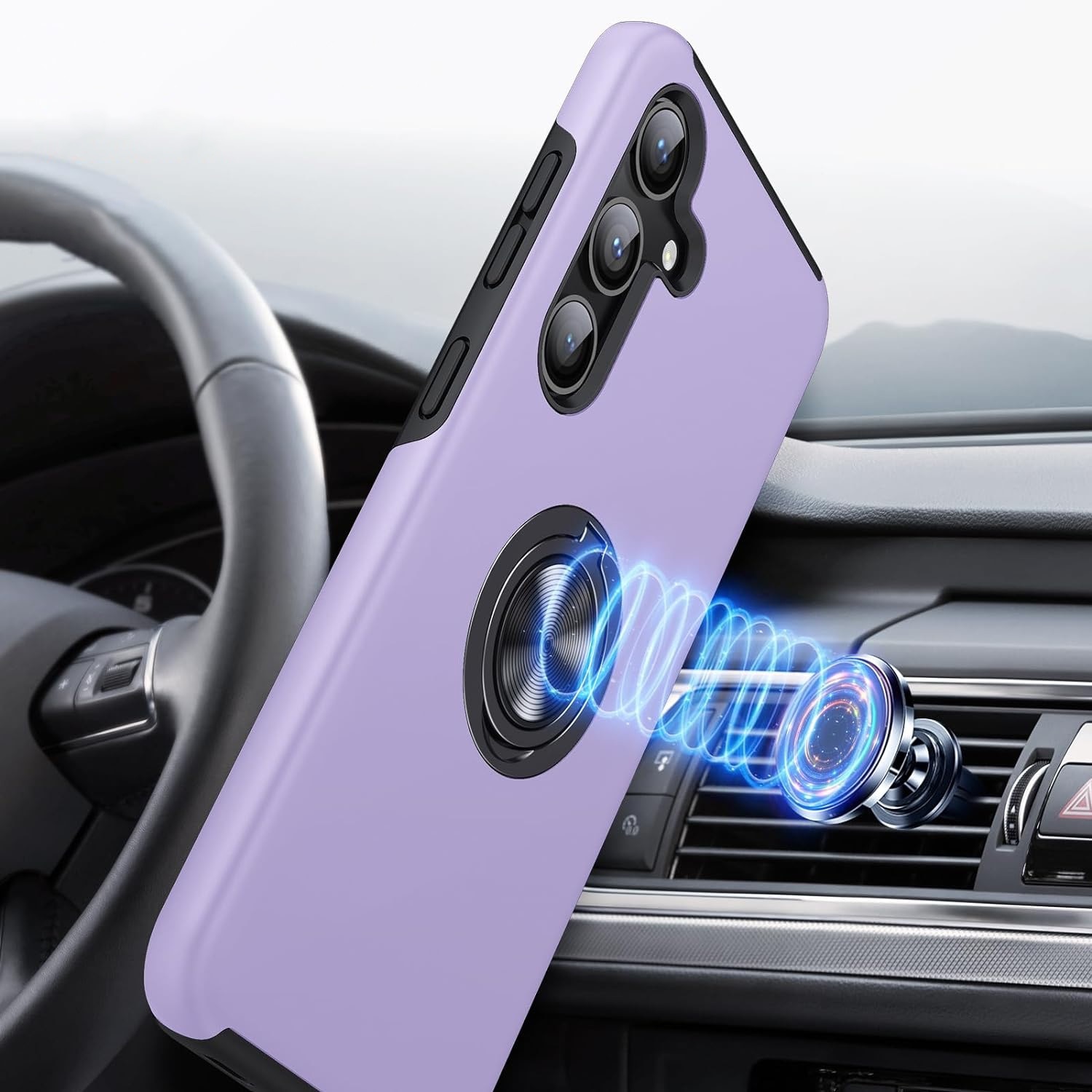 Husa pentru Samsung Galaxy S24 FE, inel rotativ si Kickstand 360°, Protectie Militara Antisoc, cu disipare termica, Purple