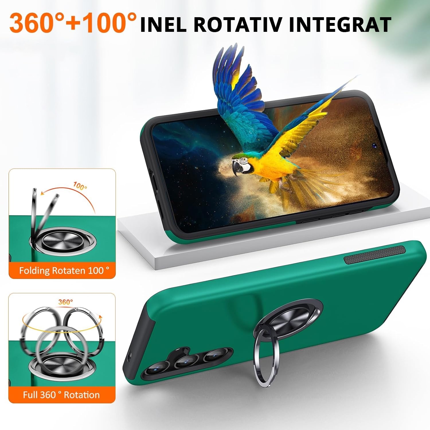 Husa pentru Samsung Galaxy S24 FE, MobileSmart, Hibrid Antisoc, Inel Rotativ 360° Magnetic pentru Suport Auto, Verde