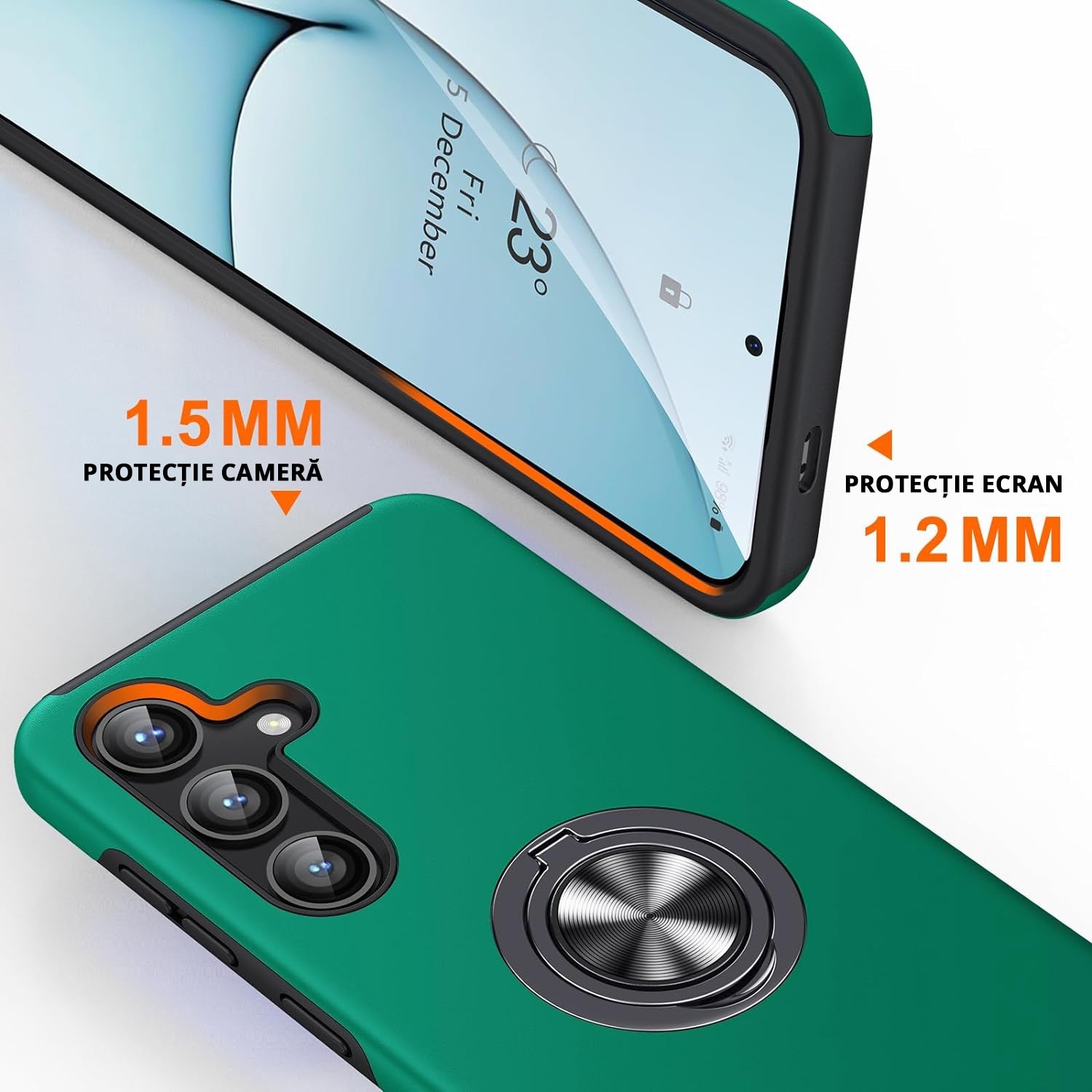 Husa pentru Samsung Galaxy S24 FE, MobileSmart, Hibrid Antisoc, Inel Rotativ 360° Magnetic pentru Suport Auto, Verde