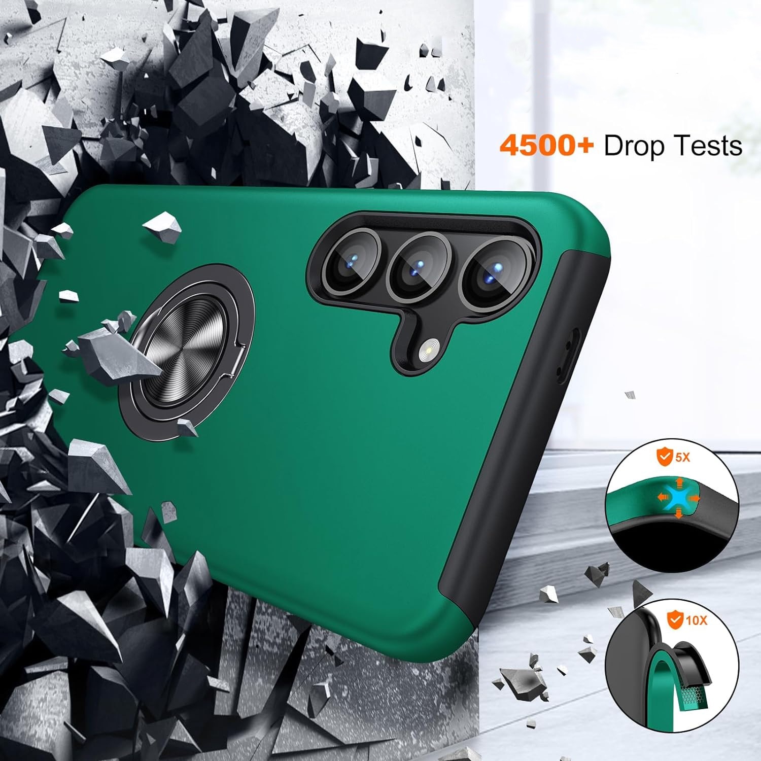 Husa pentru Samsung Galaxy S24 FE, MobileSmart, Hibrid Antisoc, Inel Rotativ 360° Magnetic pentru Suport Auto, Verde