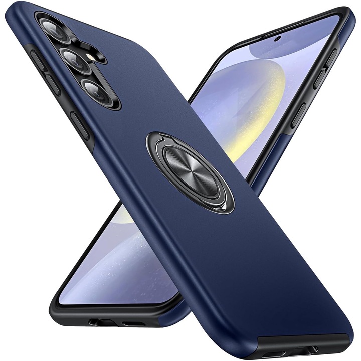 Husa pentru Samsung Galaxy S24 FE, MobileSmart, Hibrid Antisoc, Inel Rotativ 360° Magnetic pentru Suport Auto, Albastru Inchis