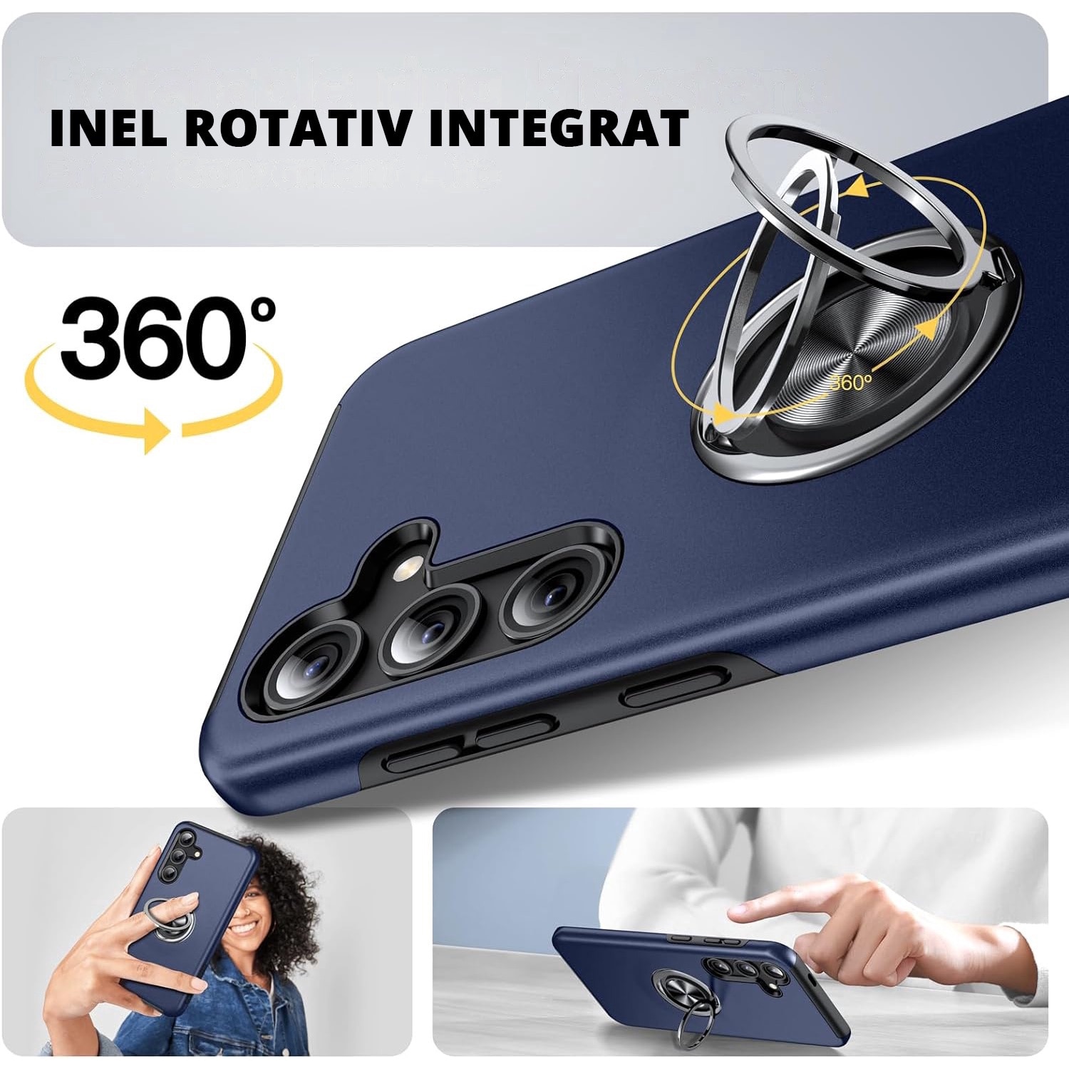 Husa pentru Samsung Galaxy S24 FE, inel rotativ si Kickstand 360°, Protectie Militara Antisoc, cu disipare termica, Blue