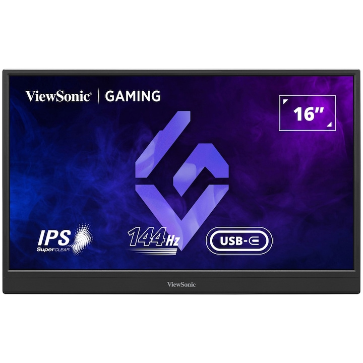 Геймърски монитор LED IPS ViewSonic VX1654 16", Full HD (1920x1080), 144Hz, 4.67ms, AMD FreeSync™, USB Type-C, miniHDMI, черен