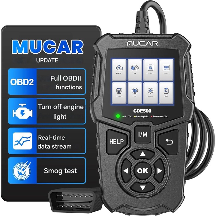 Автомобилен тестер OBD2, Диагностика с функция за четене за OBDII/EOBD, Изчистване на грешки, 2.4 инчов екран, O2 сензор тест, EVAP тест, Четене на автомобилни параметри VIN, CID, CVN, Мултифункционален