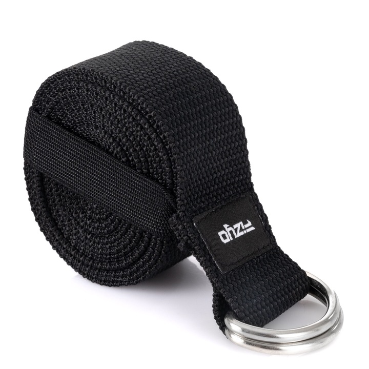 Fizyo jóga öv, 240 x 3,8 cm, gyakorló és nyújtó szalag, jóga, pilates, 105 g, fekete