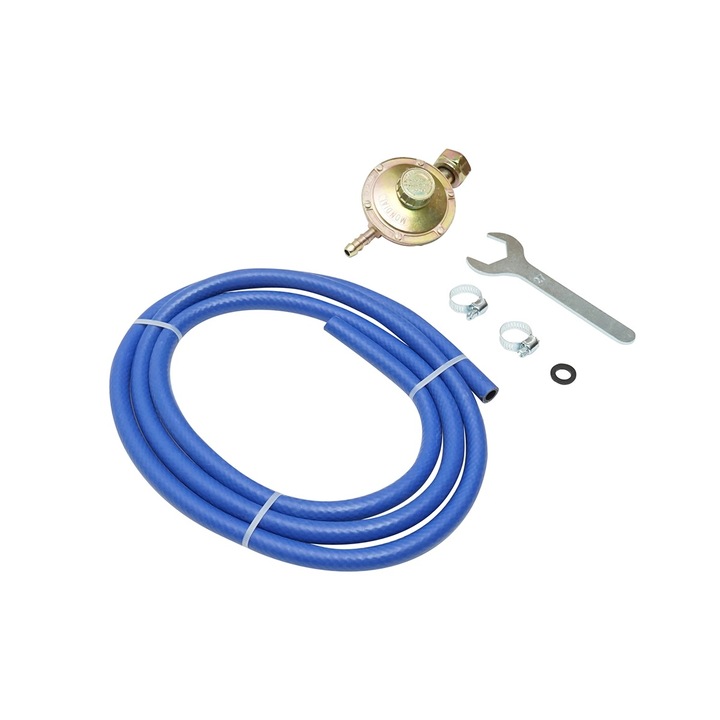 Kit regulator ceas butelie GPL, furtun gaz 2m, coliere, cheie