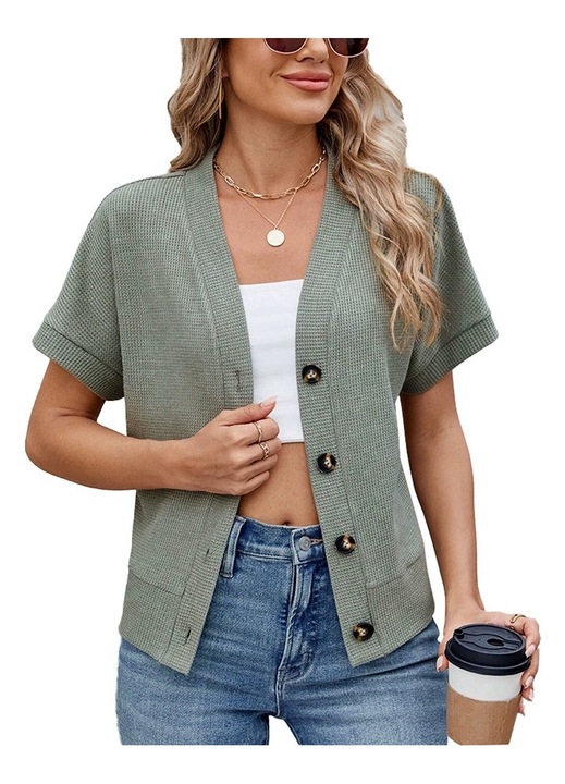 Női kabát, tavaszi/nyári, rövid ujjú, gombos, alkalmi, M, szürke