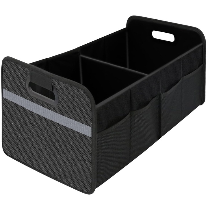 Organizator portbagaj Echo Soul®️ – 2 Compartimente – Buzunare Laterale – Pliabil si Impermeabil – Multifunctional - Capacitate 55L – Banda Reflectorizanta – Manere Rezistente – Stabil si Robust – Negru