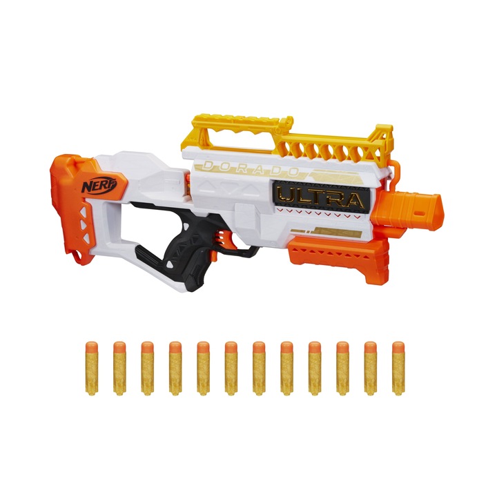 Blaster Nerf Ultra Motorizat cu Efecte Aurii
