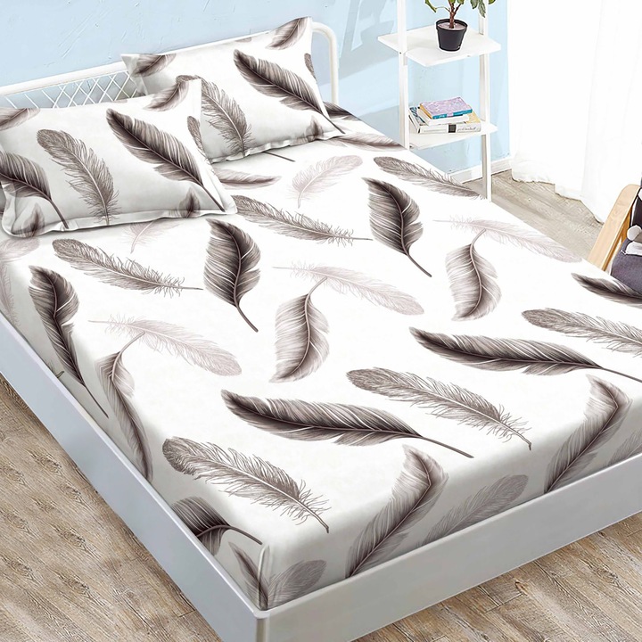Finet Gros NufJoy® rugalmas illeszkedő lepedőkészlet 160x200 cm-es matrachoz és 2 db 50x70 cm-es párnahuzathoz Brown Flakes