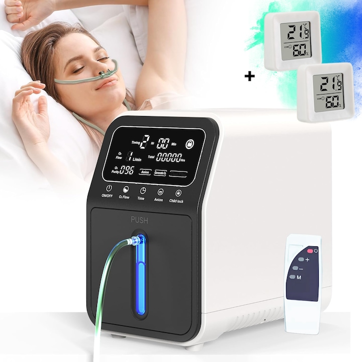 Concentrator de Oxigen Portabil D&K AST-806, Capacitate 1-9L/min, Functie de Aerosoli/Nebulizator, Atomizor, Concentratie Reglabila, Puritate Oxigen 93-3%, Certificat CE / ROHS, Alb